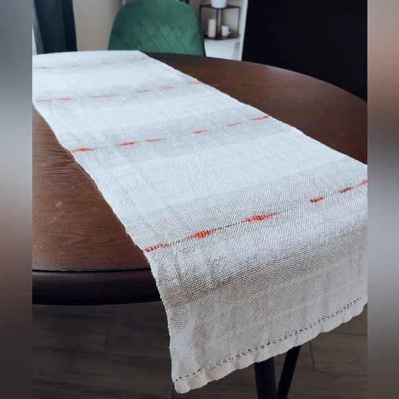 White and Red Table Runner Handmade Natural - Picture 1 of 6